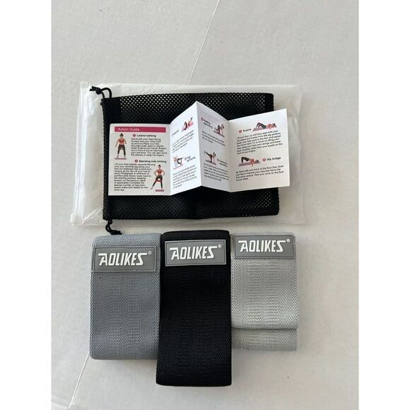 AOLIKES-Set 3 Elastic Rubber Exercise Resistant Bands With Bag & Booklet Workout - Picture 2 of 4